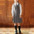 thumbnail image 2 of lcziwo Tenues de Robe Mignonnes pour Fille Chemises à Col à Revers à Manches Longues Robes de Combinaison Assorties et Cravate Ensembles 3 Pcs Uniforme de Rentrée Scolaire pour Enfants Gris, 2 of 7