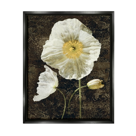 Stupell Industries Rustic White Poppies Botanical & Floral Painting Black Floater Framed Canvas Art Print Wall Art, 17 x 21