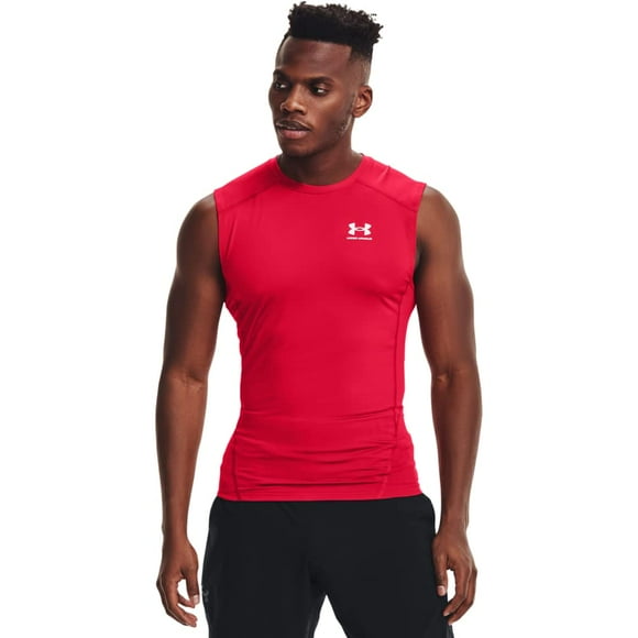 Under Armour Men's Armour HeatGear Compression Sleeveless T-Shirt , Red (600)/White , Medium Tall