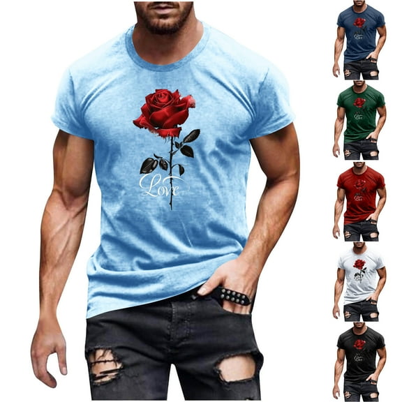 NuoCaiYun Trendy Pullover for Men Graphic Tees Print Short Sleeve Crew Neck T Shirt Casual Fall Summer Tops