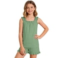thumbnail image 2 of BOOMNY Child Girls Pajamas Sets 2 Peice Soft Sleeveless Ruffled Sleepwear Tops Shorts Pjs Set for Kids Cozy Loungewear Homewear, 2 of 7