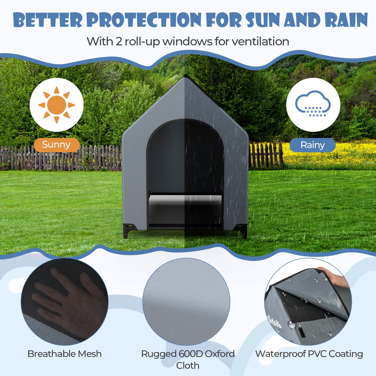 Infans 36" Elevated Dog House for Small Breeds Large Pet House w/ Ventilated Windows