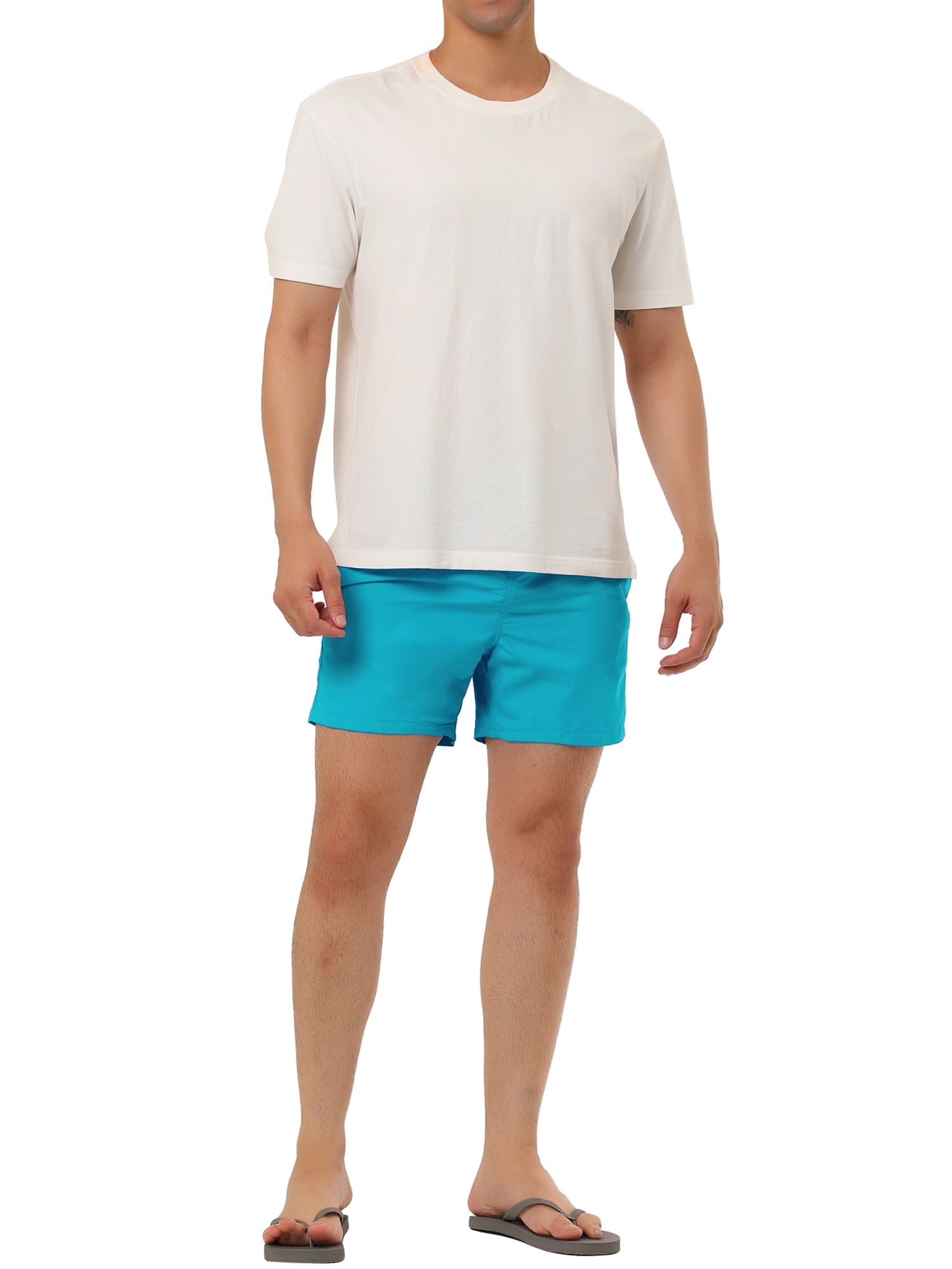 Unique Bargains Men's Summer Holiday Beach Drawstring Mesh Lining Board Shorts 28 Sky Blue