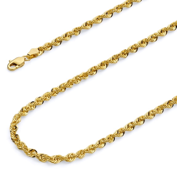 Wellingsale 14k Yellow Gold Polished 3.5mm French Hollow Rope Chain Necklace with Lobster Claw Clasp - 24"
