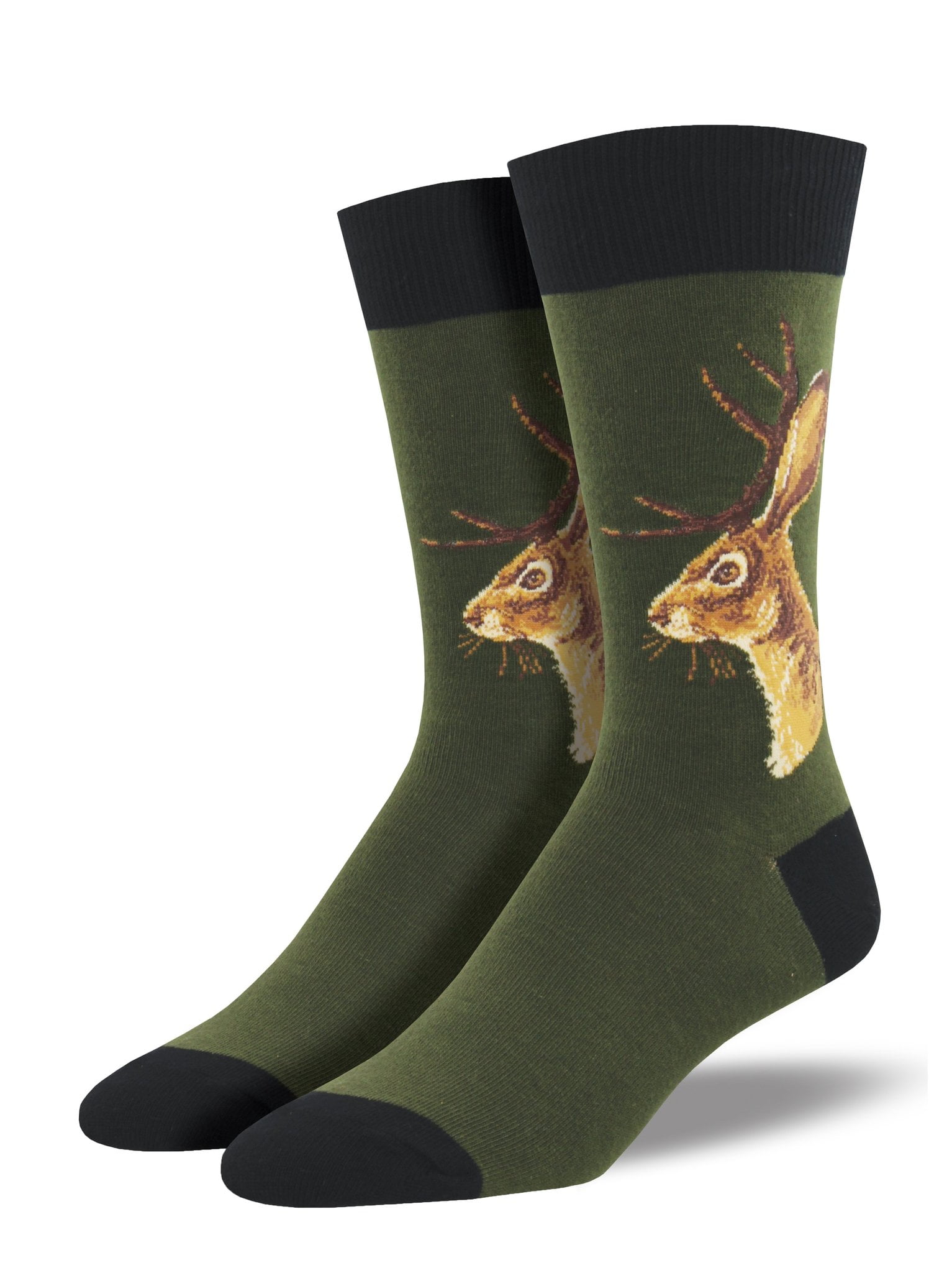 Socksmith Socksmith Men's Novelty Crew Socks, Jackalope Olive