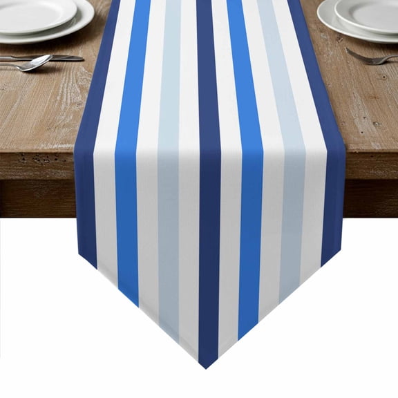 Sky Blue Stripe Table Runner Linen Burlap Table Runner 72 Inches Long Geometric Farmhouse Vertical Striped Dresser Scarves for Kitchen Island Coffee Dining Room Party Holiday Decoration 14"x72"