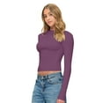 thumbnail image 3 of M&M SCRUBS Women's Long Sleeve Crop Tops Buttery Soft Y2K Baby Tee Super Stretch Casual, Workout Shorts T-Shirts (Argyle Purple, X-Large), 3 of 6