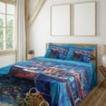 thumbnail image 3 of Ambesonne Maritime Fitted & Top Sheet Set with Shams, Harbour by the Sea, Navy Red, 3 of 8