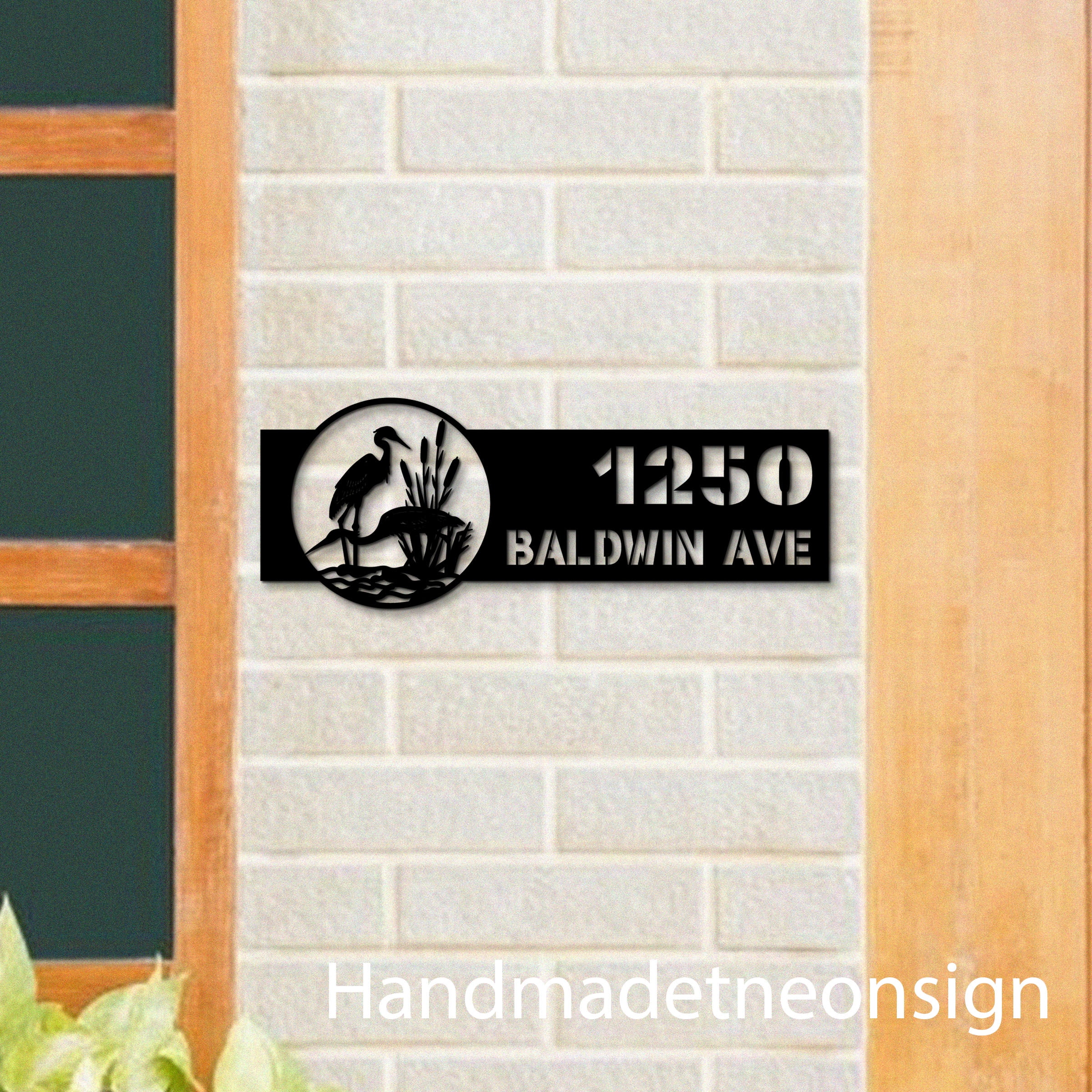Handmadetneonsign River Scene Stork House Number, Stork Home Address Metal, House Address Sign 64651