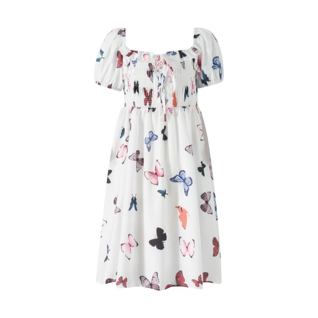 xiaxaixu Robe Parent-Enfant, Maman Fille Papillon Imprimé Cordon Amincissant Taille Haute Midi