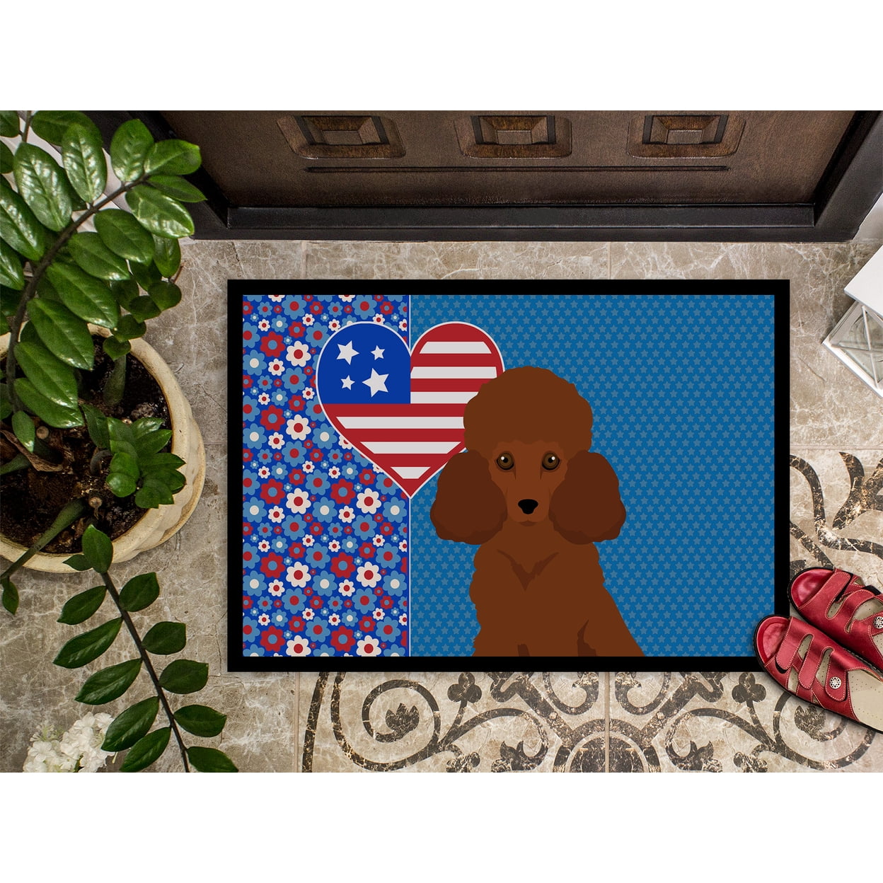 Toy Red Poodle USA American Indoor or Outdoor Mat 24x36