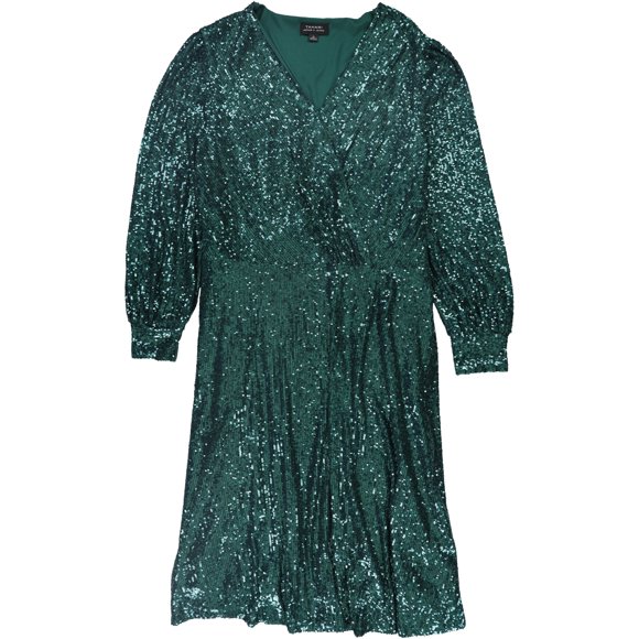Tahari Womens Sequined Surplice Dress darkgreen 4