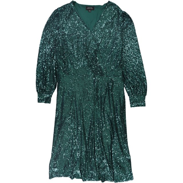 Tahari Womens Sequined Surplice Dress darkgreen 4