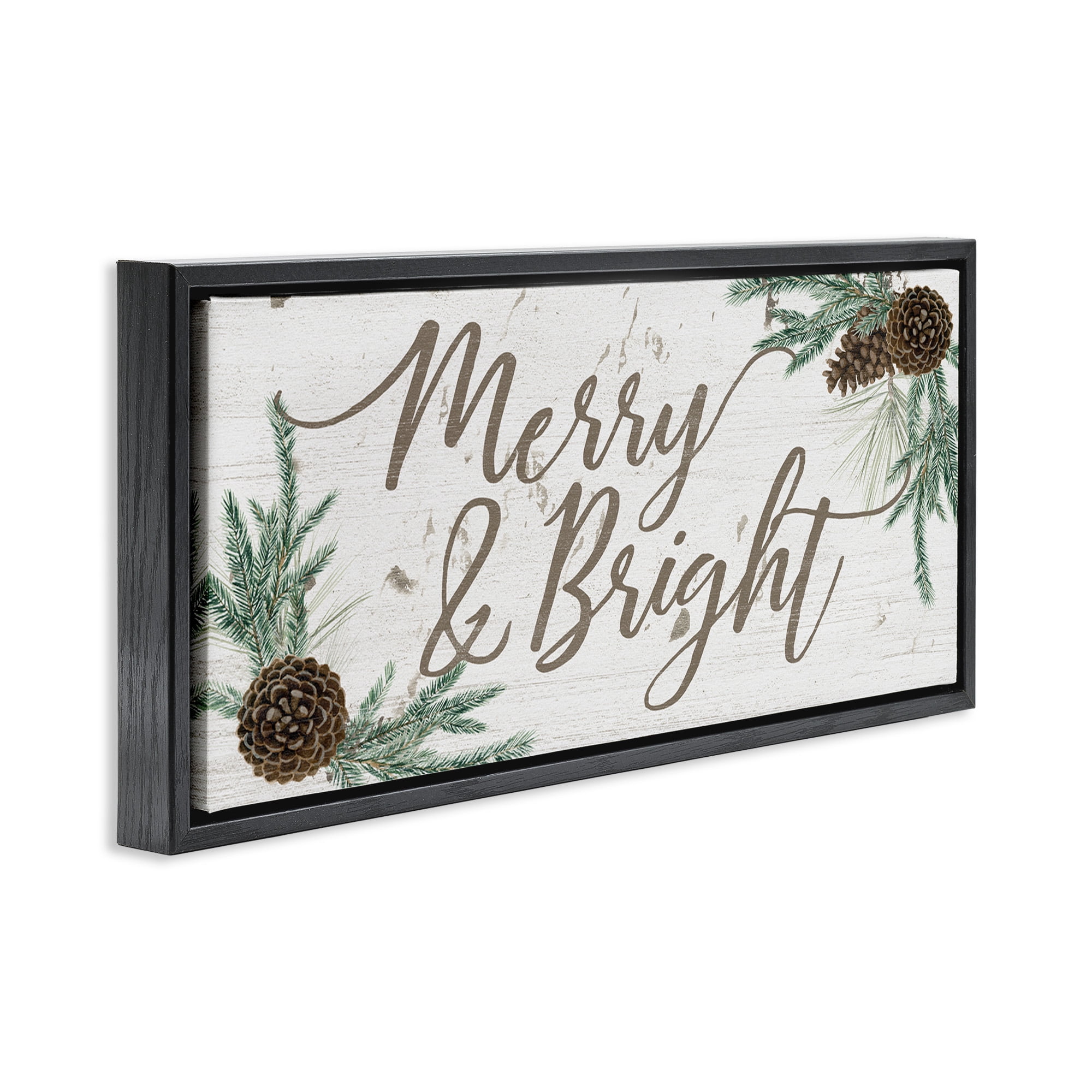 Stupell Industries Merry & Bright Festive Winter Holiday Painting Black Floater Framed Canvas Art Print Wall Art, 25 x 11
