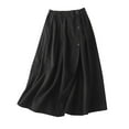 thumbnail image 2 of Mqqzkk Women's High Waisted Button Front Skirt A-Line Pleated Midi Long Skirt Elastic Waist Stretchy Skirt with Pockets, 2 of 6