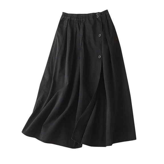 Mrat Handkerchief Skirts Women's Cotton Linen Casual Artistic Loose Cotton High Waisted A-Line Skirt Half Skirt Slim Boho Skirts S-23 Black L