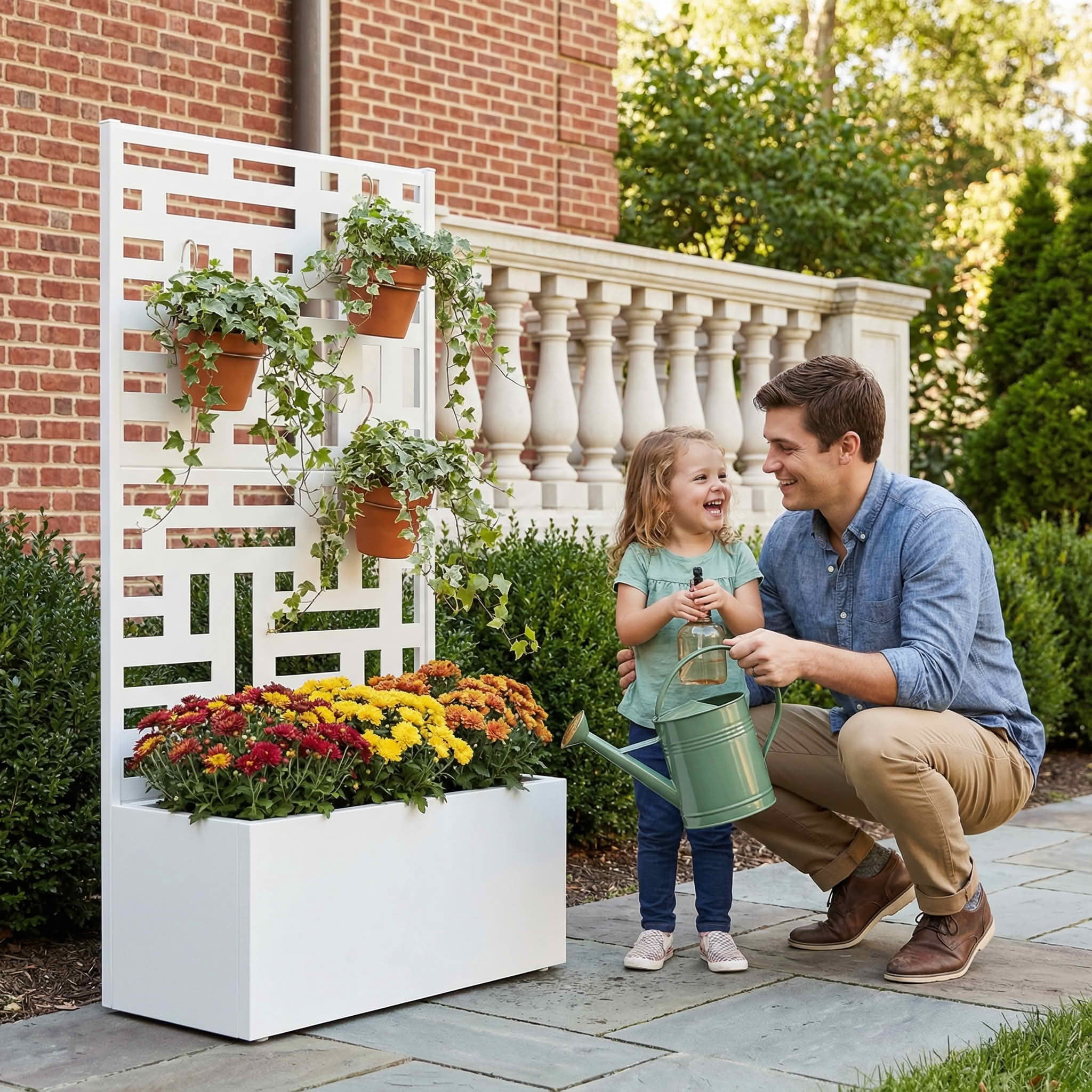 MAYEERTY 47X24" Metal Outdoor White Privacy Screen with Planter Box for Backyard & Garden, 2 Piece Set