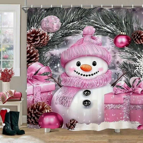 CaiYueKe Christmas Shower Curtain Waterproof Fabric Holiday Bathroom Decor with Festive Patterns Snowman Themed Polyester Curtain for Seasonal Home Decoration