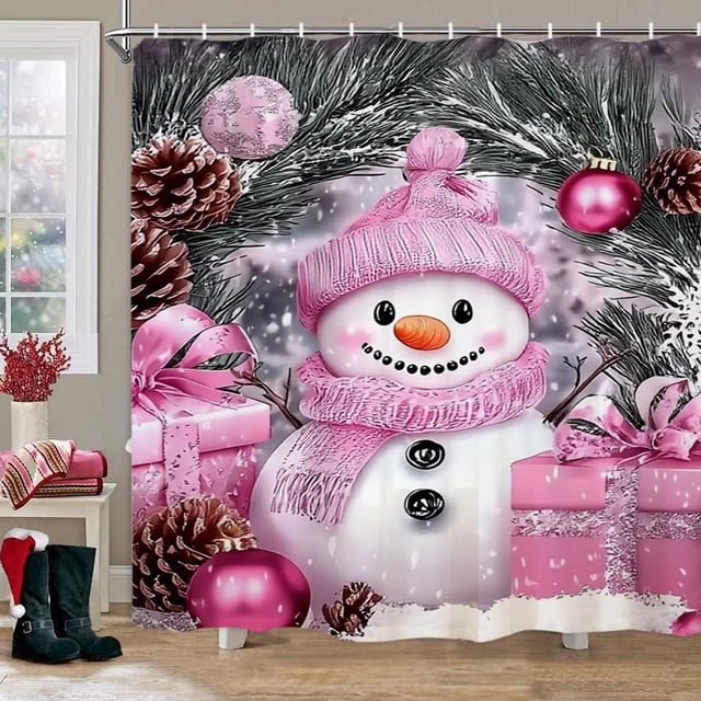 Christmas Snowman Shower Curtain toilet Partition Decorative Curtain