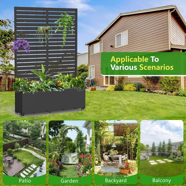 FOOWIN 71" Metal Trellis Planter with Wheels, Black photo 3