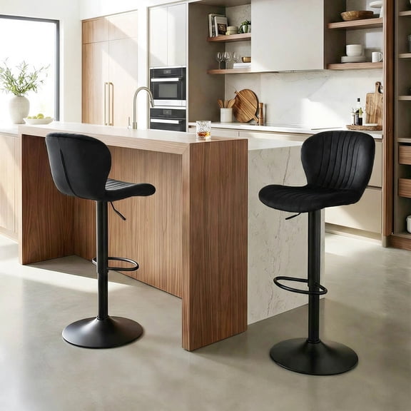 Auranook Bar Stools Set of 2 w/Velvet Upholstered Backrests Padded Seats Metal Footrests