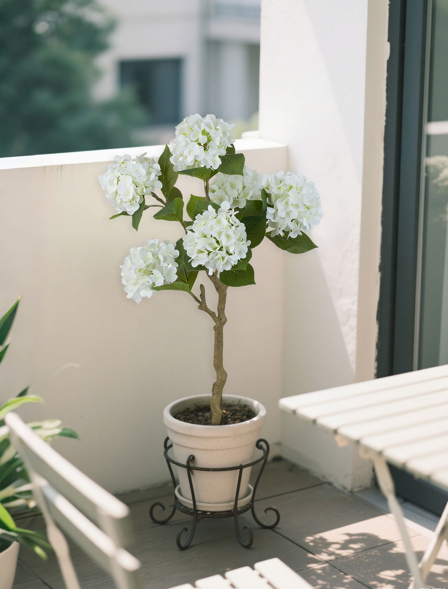 Nuptio 2 Pack Artificial Hydrangea Tree,  Faux Flower Plants for Floor Indoor Outdoor Front Porch Patio Entrance Decor 39"