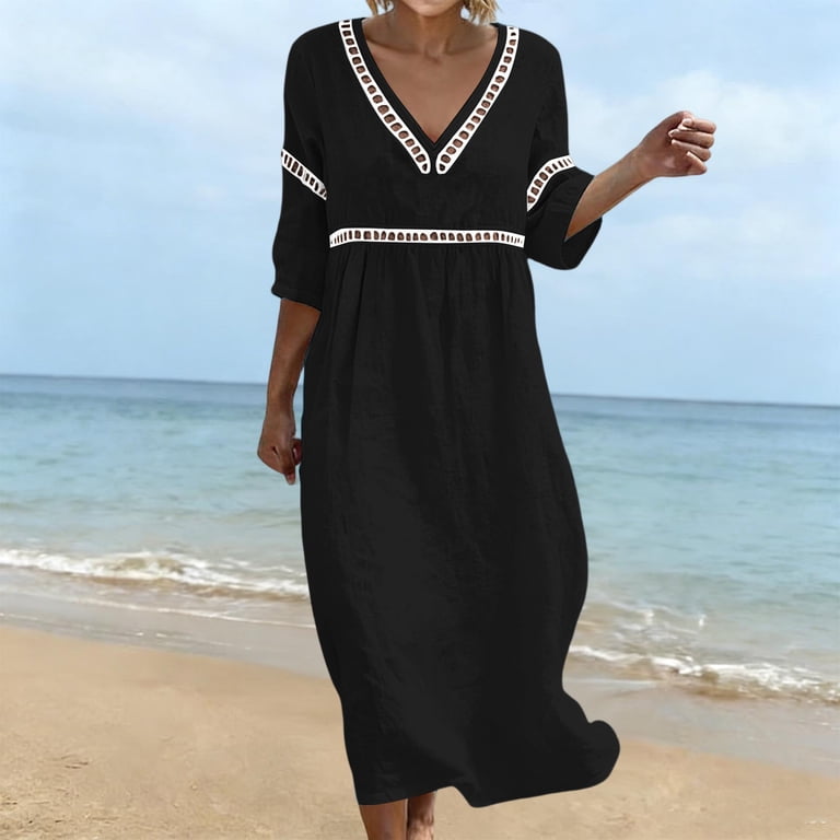 black lace empire waist dress Ygbgbb Women V‑Neck Hollow Trim Maxi Dress, Three‑Quarter Sleeve ‑Waist Loose Flowy for Summer Beach and Resort‑Style Outfits XXL Neon party outfit inspiration casual empire waist dress Our women casual summer simple wedding Size (Shoe):10.5