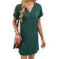 thumbnail image 2 of Robe T-Shirt Décontractée pour Femme à Col en V Mini Robes d'Été à Boutons à Manches Courtes Vert Foncé TTG, 2 of 10