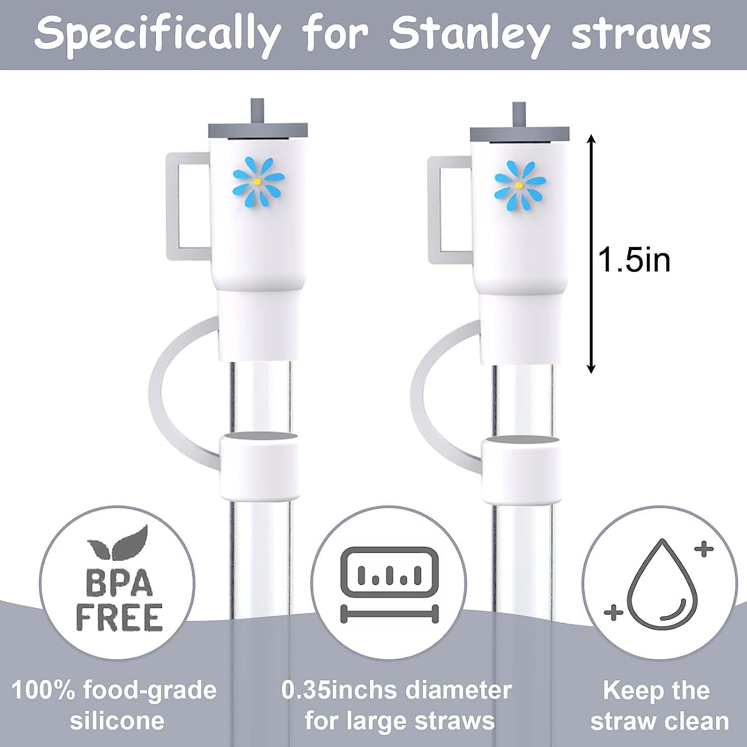 Vmini Straw Cover Cap, 3Pcs Silicone Straw Topper Compatible with Stanley  30&40 oz & Simple Modern 40 oz Tumblers, 10mm Coffee Straw Tip Covers, Soft