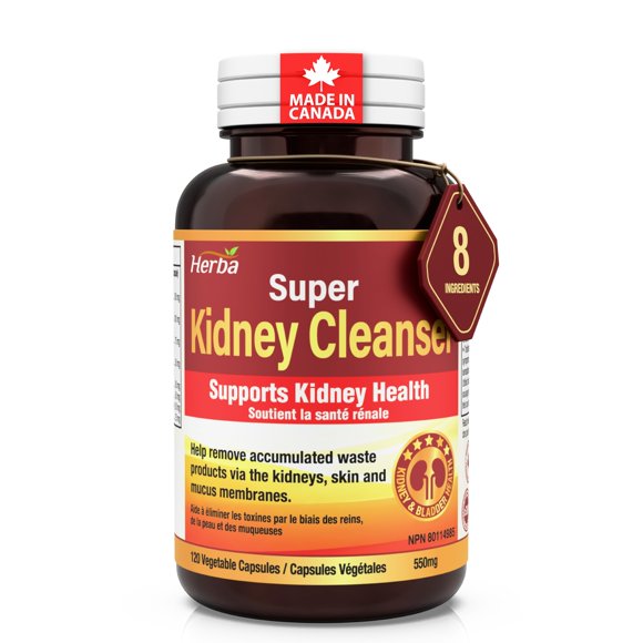 Herba Supplément de Nettoyage des Reins – 120 Capsules / 8 Ingrédients Naturels / Fabriqué au Canada