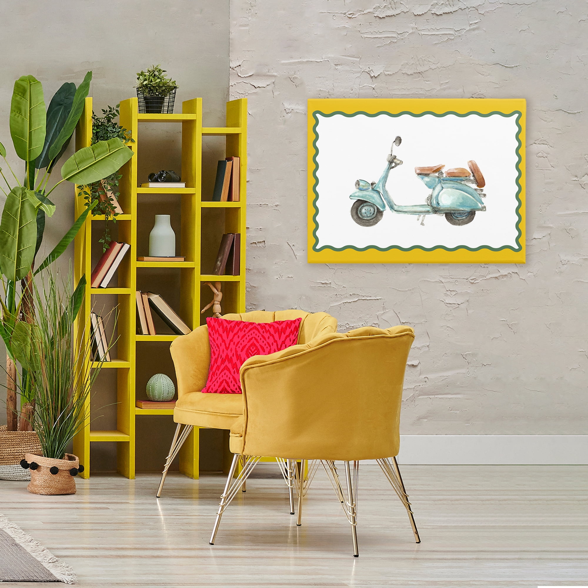 Stupell Industries Blue Vespa with Yellow Border Canvas Wall Art, design by Lanie Loreth