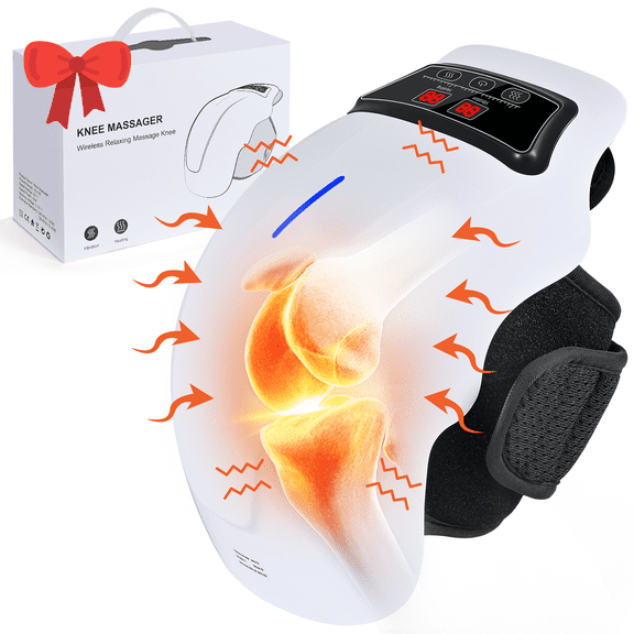 HLTHZONE Pro 4-in-1 Knee Massager with Heat, Vibration, Red Light & Electrode Therapy - Cordless, 9 9 Personalization, LED Screen - Ideal Gift  for Grandma & Grandpa (White)