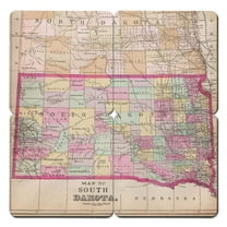 Torched South Dakota Old World Map Coaster Beer Bottle Coaster 4" x 4" x 0.25