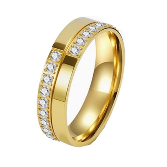 PAURO Women Stainless Steel Iced out Ring Smooth with Cubic Zirconia Eternity Wedding Band Party Ceremony Gold Size 8