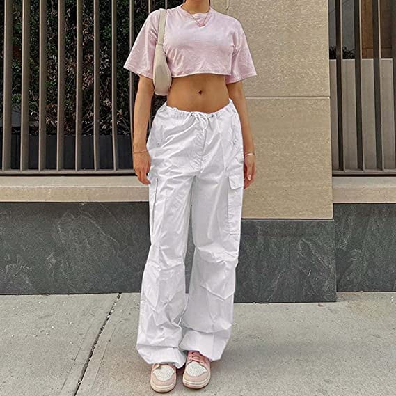 HHHC Women's Y2K Low Waist Wide Leg Parachute Cargo Pants