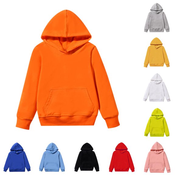 SUXIAN Boys Hoodies Autumn Solid Patchwork Long Sleeve Hooded Pullover Sweatshirt For School Casual Toddler Hoodie Boy Orange_007 6-7 Years