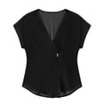 thumbnail image 7 of Asymmetric Button V-Neck Dolman Sleeve Denim Casual Top for Women Solid Color Spring Summer Blouse for Daily Wear S-XXL, 7 of 7