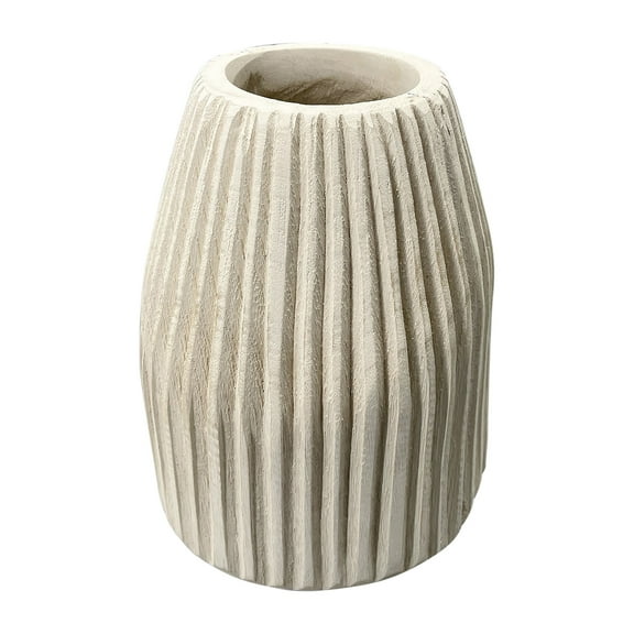 Wood Decorative Vase - Handcrafted Textured Design - Rustic Casual Home Accent for Living Room, Bedroom & Office - 9" White