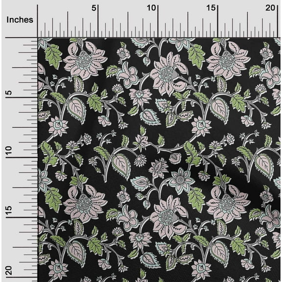 oneOone Cotton Jersey Black Fabric Leaves & Flower Floral Sewing Crafts Projects Fabric Prints By Yards 58 Inches Wide