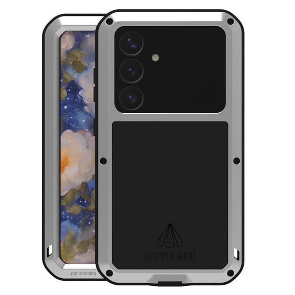 for Samsung Galaxy S25 FE Metal Silicone Case, Heavy Duty Shockproof Rugged Case with Built-in Glass Screen Protector, 360 Full Body Protective Tough Cover for Samsung Galaxy S25 FE, Silver