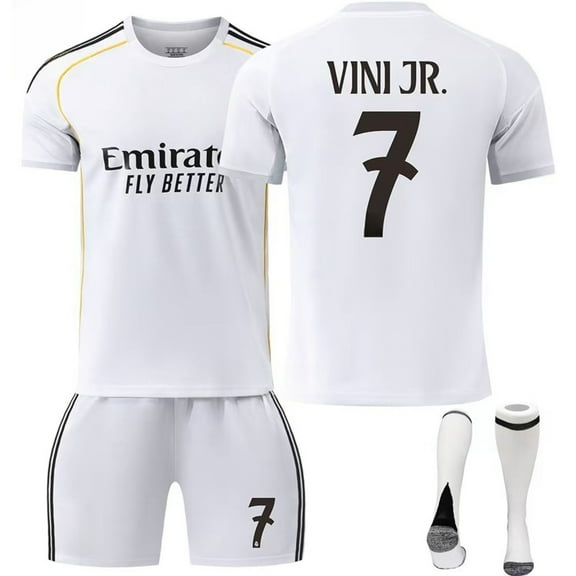 25/26 White Home Activewear Soccer No.7 Vini Jr Fans Training Football Jersey Athletic Outfit Sets
