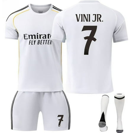25/26 White Home Activewear Soccer No.7 Vini Jr Fans Training Football Jersey Athletic Outfit Sets