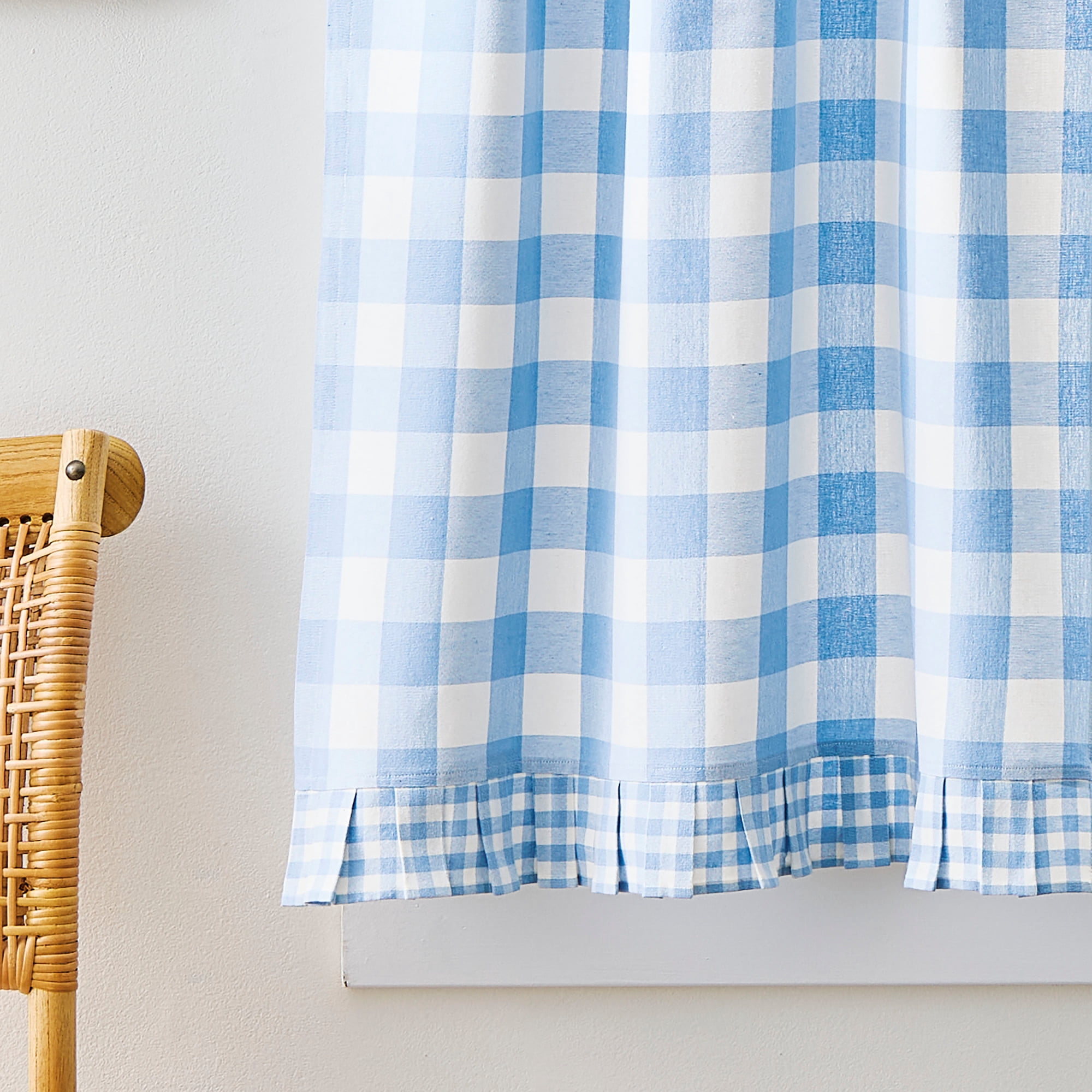 Curtainworks Buffalo Plaid Tier Pair Blue, Indoor, Pole Top, 28" x 36", Adult