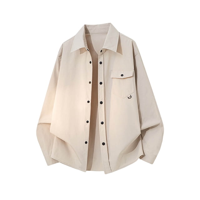 Mens Camisas de Manga Larga Casual Color Sólido Turndown Cuello Botón Abajo Bolsillo Camisa Chaqueta, Camisas de Manga Larga para Hombres con Bolsillo