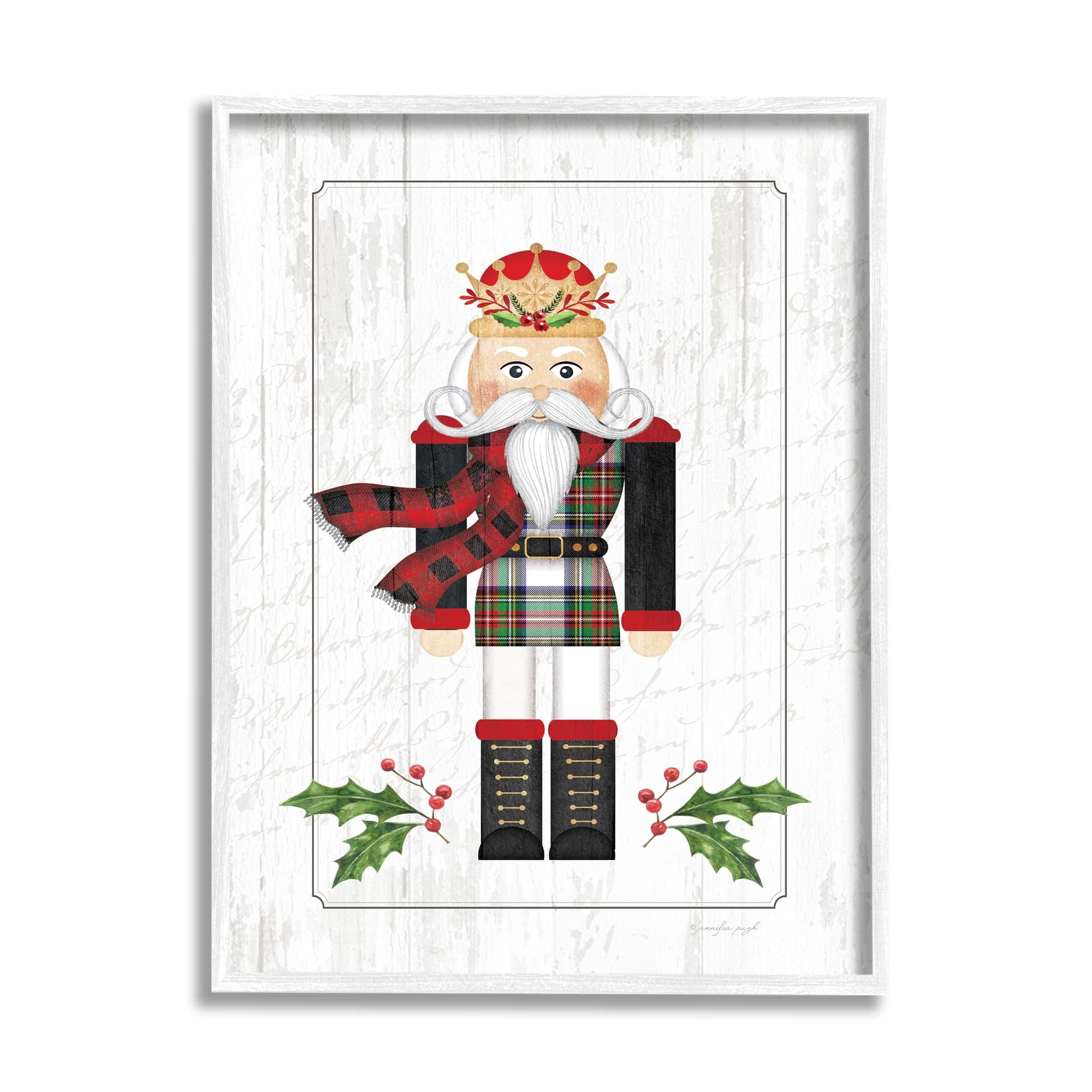 Stupell Industries Winter Holly Nutcracker Royal Crown Christmas Plaid, 16 x 20,Design by Jennifer Pugh
