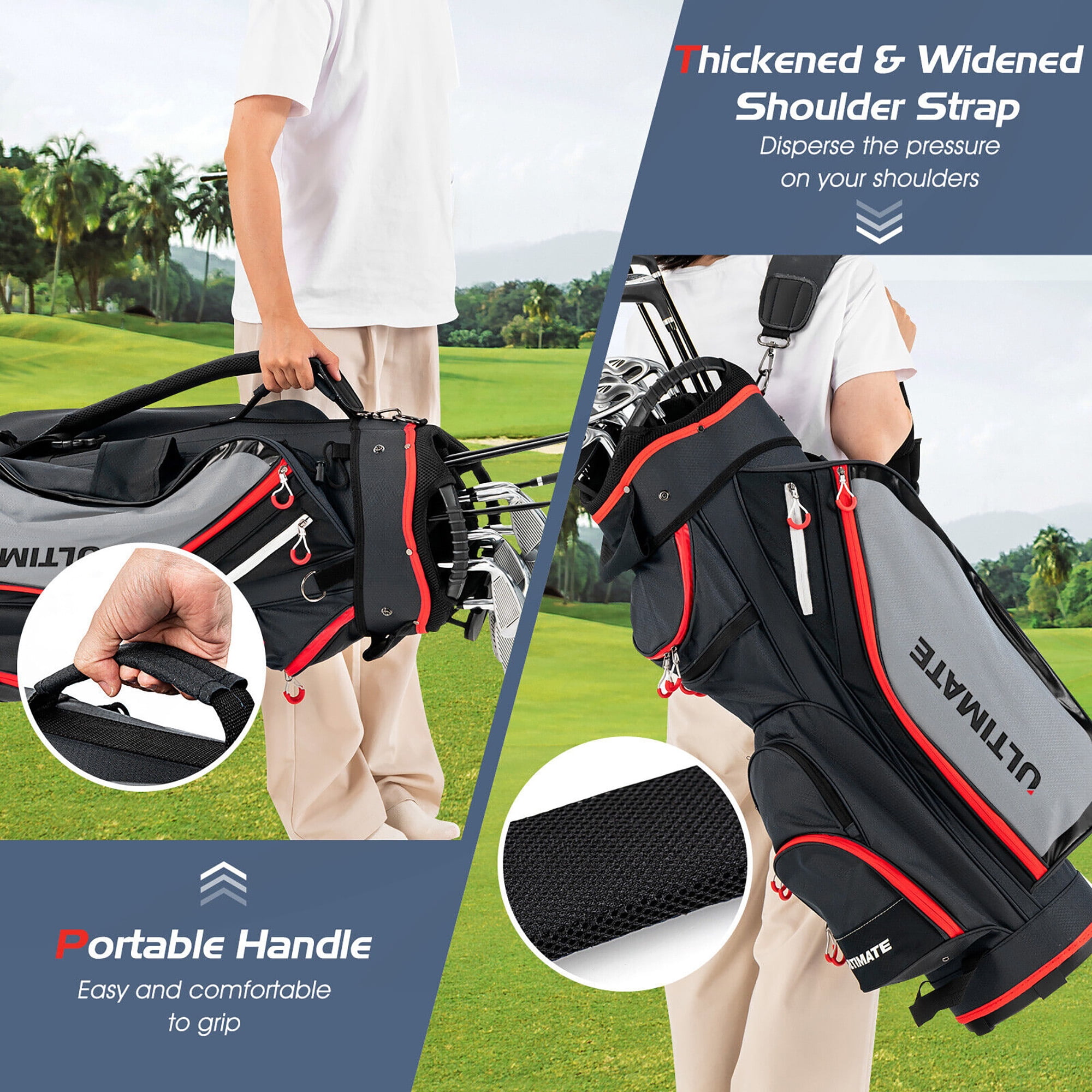 Gymax 9.5" Golf Cart Bag w/14 Divider Rain Hood Cooler Bag 8 Pockets