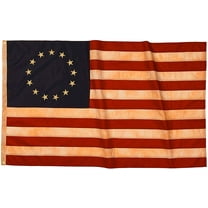 Embroidered Stars Betsy Ross Tea Stained American Flag 3x5 Outdoor 13 Stars Flag 13 Colonies Primitive Vintage US Flags Banner Stitching Stripes with 2 Brass Metal Grommets