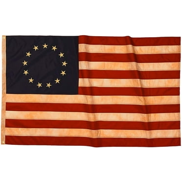 Embroidered Stars Betsy Ross Tea Stained American Flag 3x5 Outdoor 13 Stars Flag 13 Colonies Primitive Vintage US Flags Banner Stitching Stripes with 2 Brass Metal Grommets