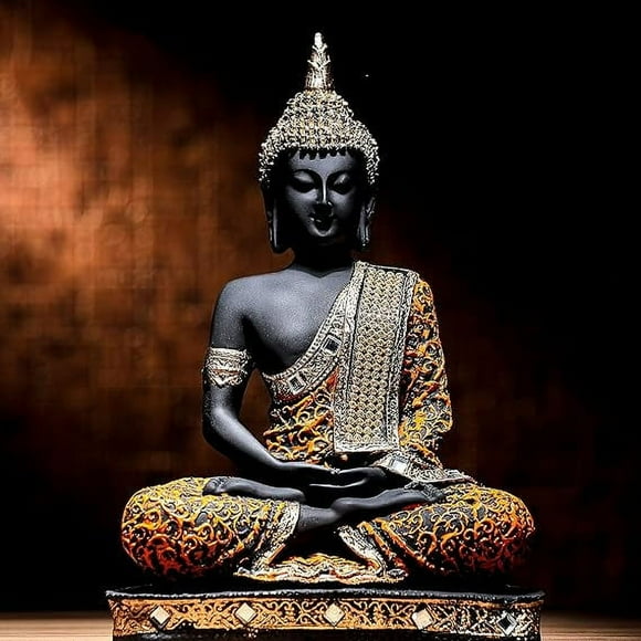 Grabbers Statue d'Idole de Buddha Assise en Polyrésine, Pièce Maîtresse pour Décoration de Décoration Intérieure, Cadeau, Articles-Cadeaux-Org_BLK-Bs2-(00), Multicolore
