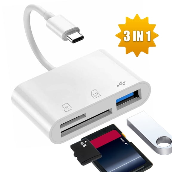 USB C Card Reader 3-in-1 – 2TB High-Speed SD/TF/USB 3.0 Adapter for MacBook, iPad, Windows Laptops & Android Phones